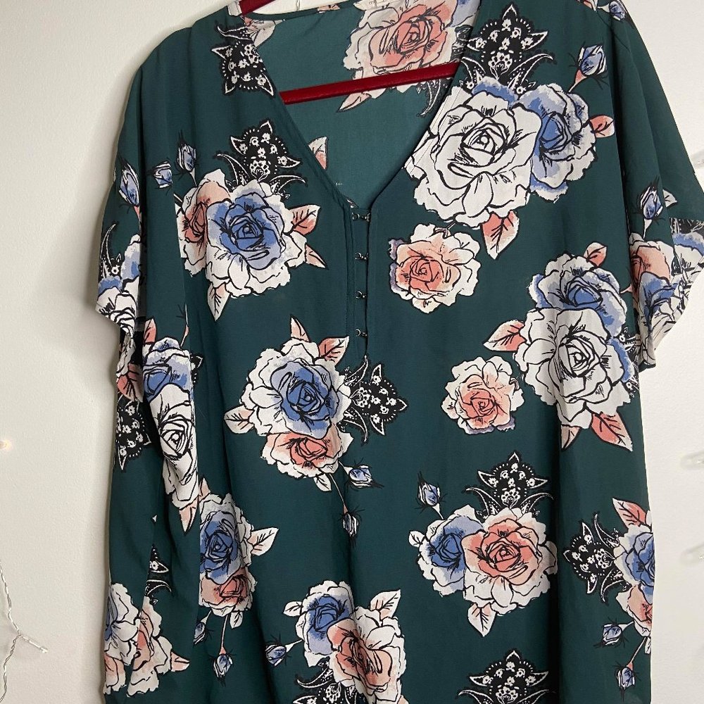 Deep Green Floral Blouse